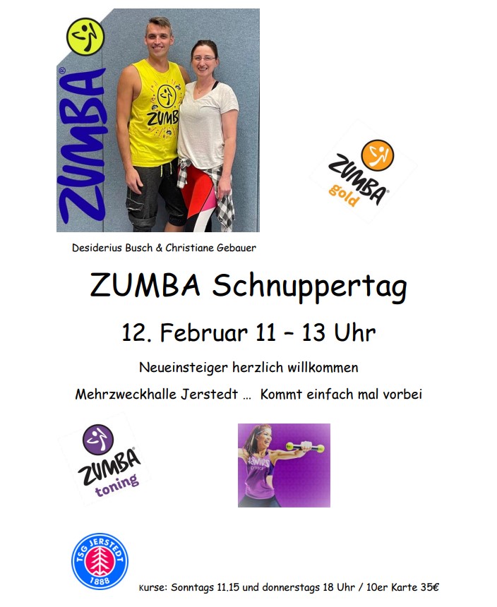 Read more about the article ZUMBA Schnupperkurs am 12. Februar bei der TSG Jerstedt