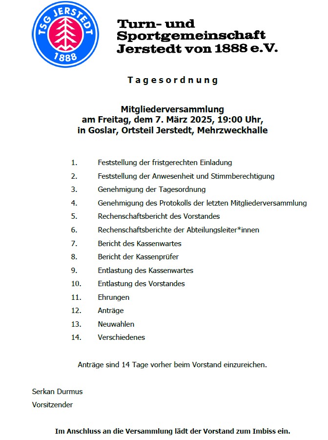 Mehr über den Artikel erfahren TSG-Mitgliederversammlung – 07.03.2025 um 19:00 Uhr